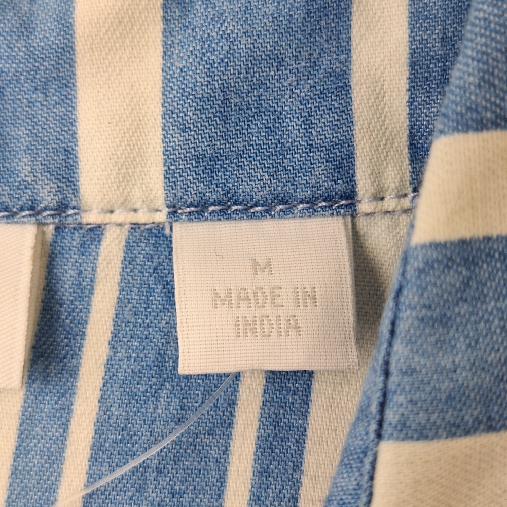 New York & Company Blue White Stripe Button‎ Up Shirt - Picture 11 of 15